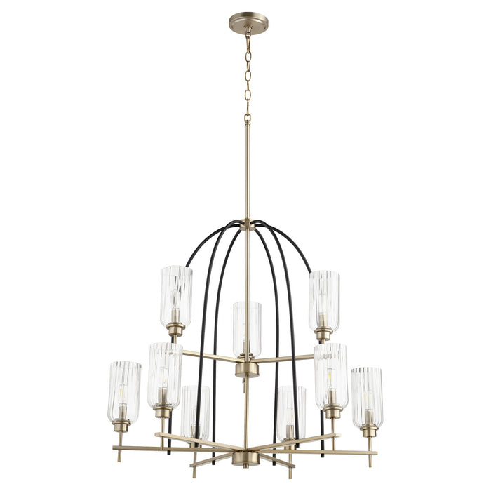 Myhouse Lighting Quorum - 607-9-6980 - Nine Light Chandelier - Espy - Textured Black w/ Aged Brass