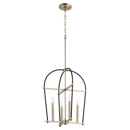 Myhouse Lighting Quorum - 687-4-6980 - Four Light Entry Pendant - Espy - Textured Black w/ Aged Brass