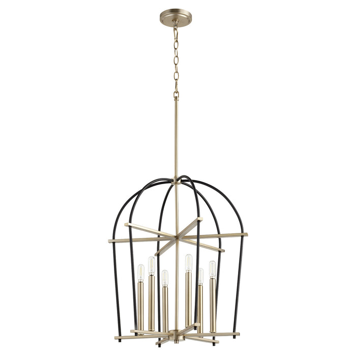 Myhouse Lighting Quorum - 687-6-6980 - Six Light Entry Pendant - Espy - Textured Black w/ Aged Brass