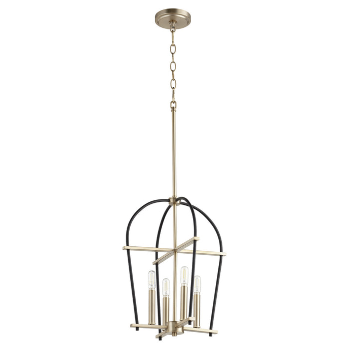 Myhouse Lighting Quorum - 687-6980 - Four Light Entry Pendant - Espy - Textured Black w/ Aged Brass