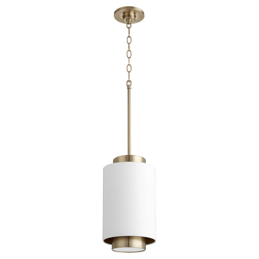 Myhouse Lighting Quorum - 8008-0880 - One Light Pendant - Cylinder Pendants - Studio White w/ Aged Brass