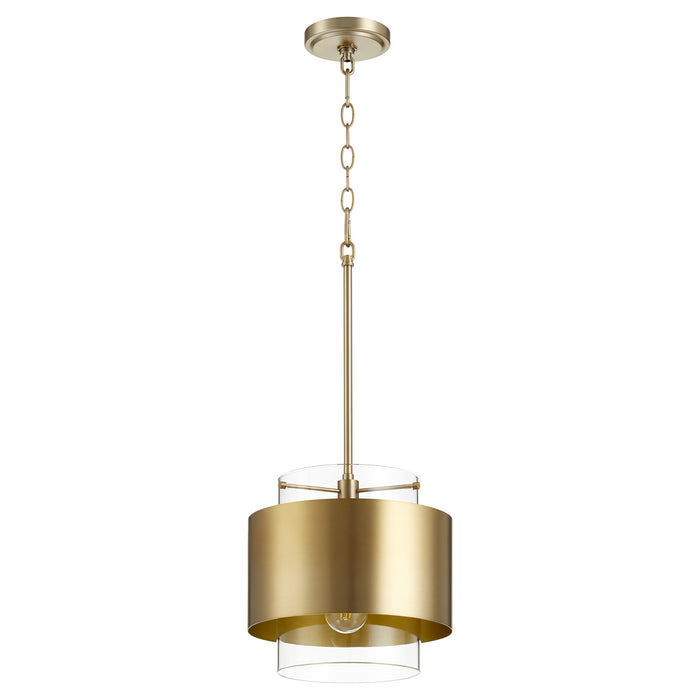 Myhouse Lighting Quorum - 8012-80 - One Light Pendant - Glass Cylinder Drum Pendants - Aged Brass