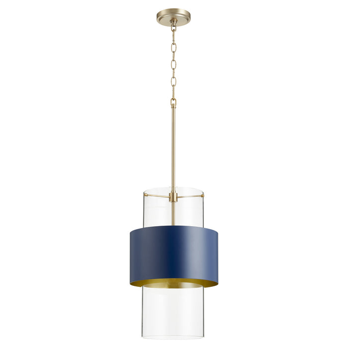 Myhouse Lighting Quorum - 8013-3280 - One Light Pendant - Glass Cylinder Drum Pendants - Aged Brass w/ Blue