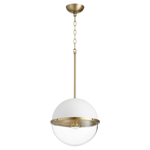 Myhouse Lighting Quorum - 83-12-0880 - One Light Pendant - Sphere Pendants - Studio White w/ Aged Brass