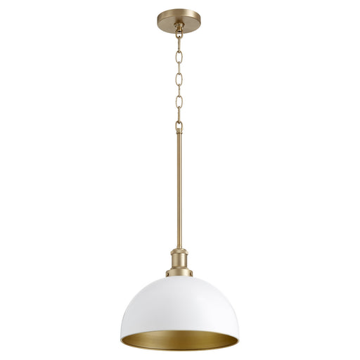 Myhouse Lighting Quorum - 876-0880 - One Light Pendant - 876 Dome Pendants - Studio White w/ Aged Brass