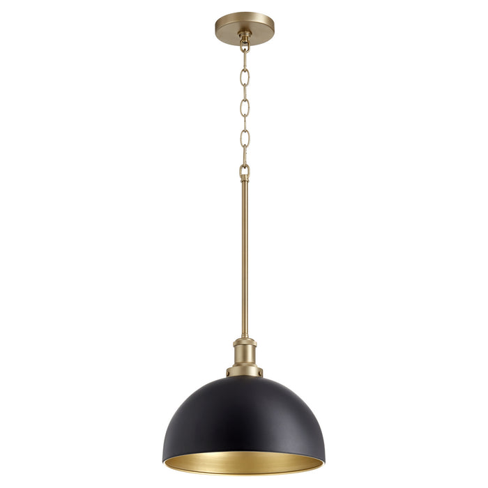 Myhouse Lighting Quorum - 876-6980 - One Light Pendant - 876 Dome Pendants - Textured Black w/ Aged Brass