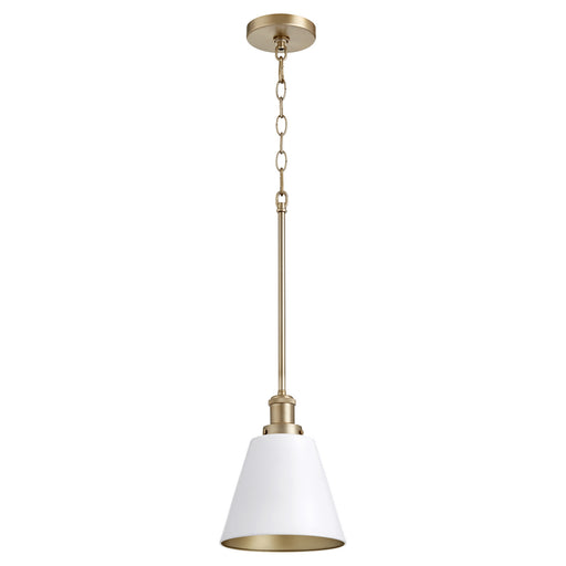 Myhouse Lighting Quorum - 877-0880 - One Light Pendant - 877 Cone Pendants - Studio White w/ Aged Brass