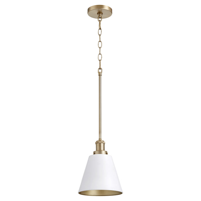 Myhouse Lighting Quorum - 877-0880 - One Light Pendant - 877 Cone Pendants - Studio White w/ Aged Brass