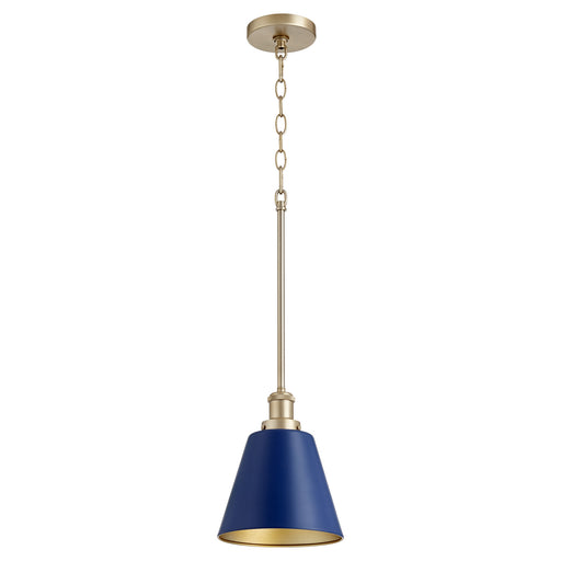 Myhouse Lighting Quorum - 877-3280 - One Light Pendant - 877 Cone Pendants - Blue w/ Aged Brass