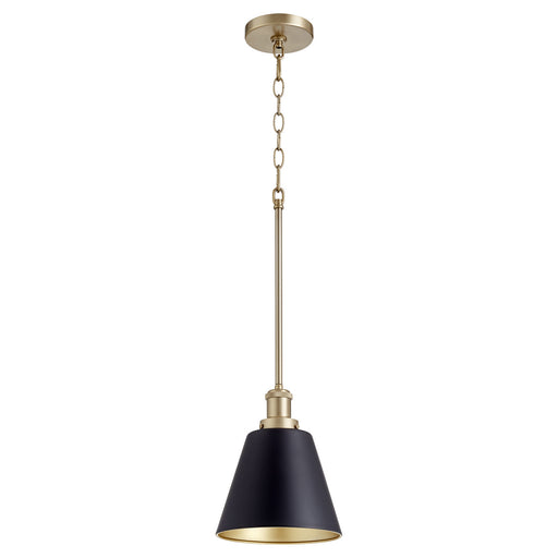 Myhouse Lighting Quorum - 877-6980 - One Light Pendant - 877 Cone Pendants - Textured Black w/ Aged Brass