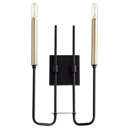 Myhouse Lighting Quorum - 530-2-6980 - Two Light Wall Mount - Hope - Textured Black w/ Aged Brass