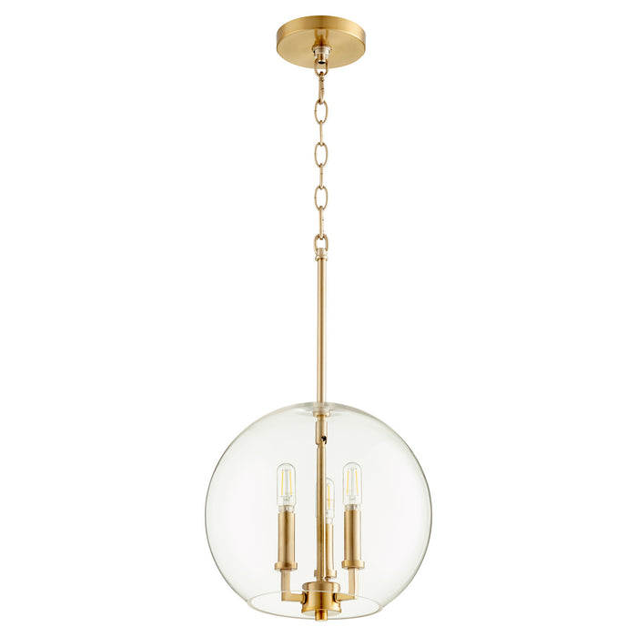 Myhouse Lighting Quorum - 873-3-80 - Three Light Pendant - 873 Globe Pendants - Aged Brass