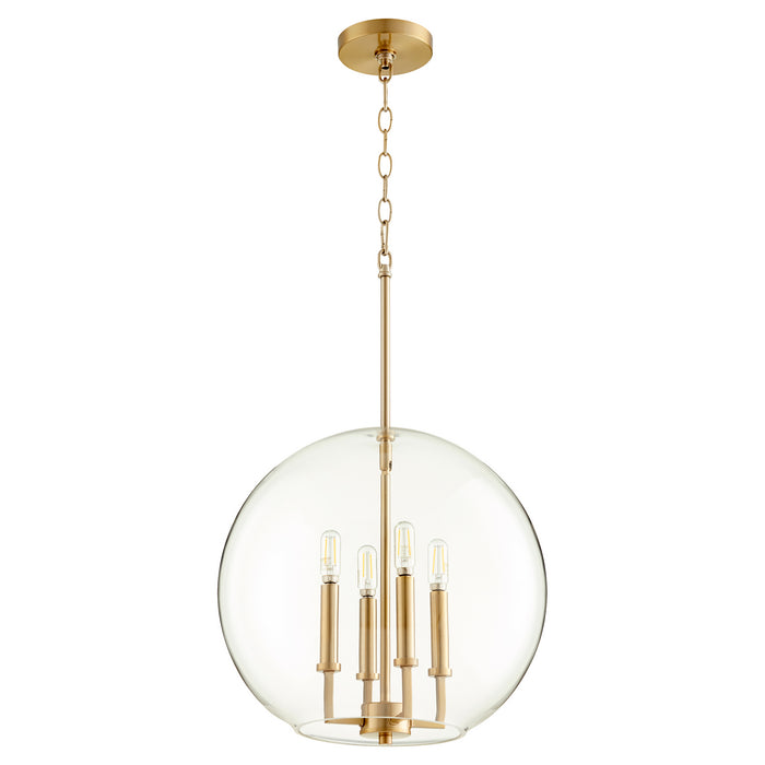 Myhouse Lighting Quorum - 873-4-80 - Four Light Pendant - 873 Globe Pendants - Aged Brass