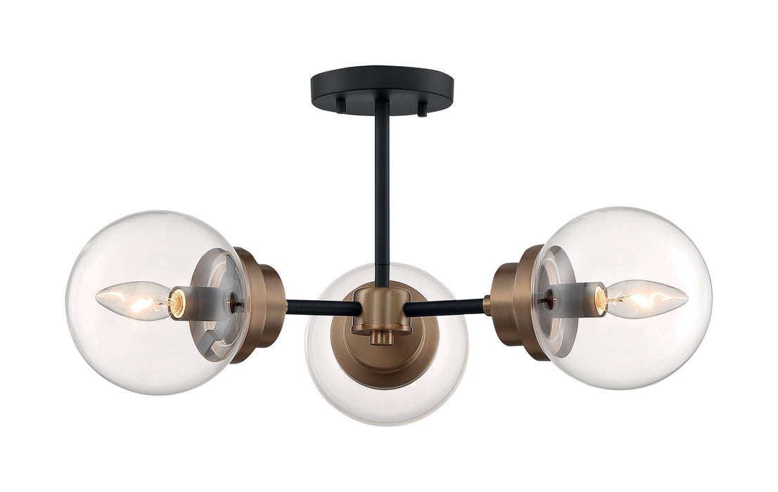 Myhouse Lighting Nuvo Lighting - 60-7123 - Three Light Semi Flush Mount - Axis - Matte Black / Brass Accents