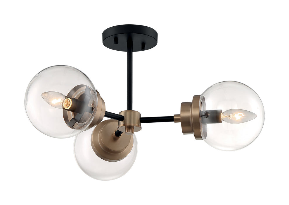 Myhouse Lighting Nuvo Lighting - 60-7123 - Three Light Semi Flush Mount - Axis - Matte Black / Brass Accents