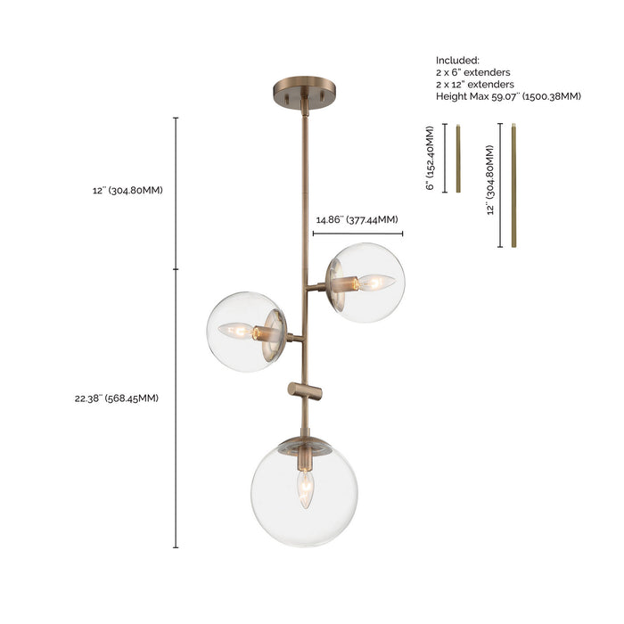 Myhouse Lighting Nuvo Lighting - 60-7124 - Three Light Pendant - Sky - Burnished Brass