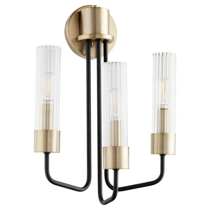 Myhouse Lighting Quorum - 595-3-6980 - Three Light Wall Mount - Helix - Textured Black w/ Aged Brass