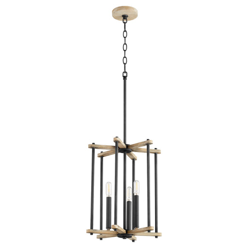 Myhouse Lighting Quorum - 8134-3-69 - Three Light Entry - Silva - Textured Black w/ Weathered Oak Finish