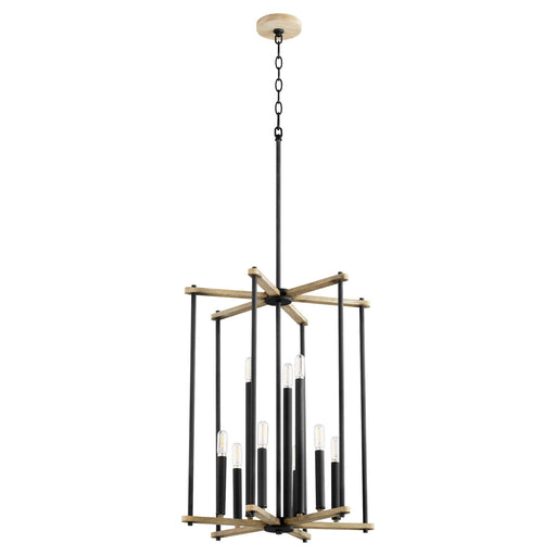 Myhouse Lighting Quorum - 8134-9-69 - Nine Light Entry - Silva - Textured Black w/ Weathered Oak Finish