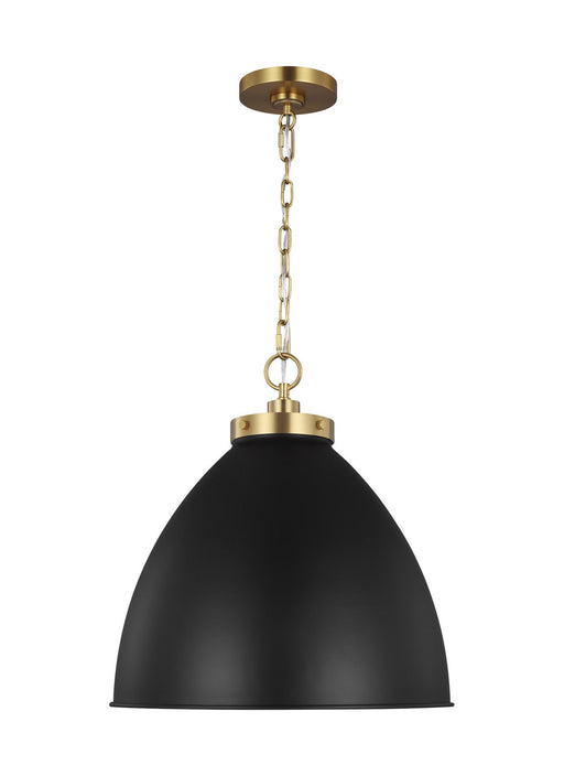 Myhouse Lighting Visual Comfort Studio - CP1301MBKBBS - One Light Pendant - Wellfleet - Midnight Black and Burnished Brass