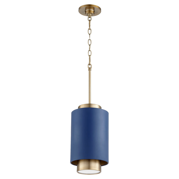 Myhouse Lighting Quorum - 8008-3280 - One Light Pendant - Cylinder Pendants - Aged Brass w/ Blue