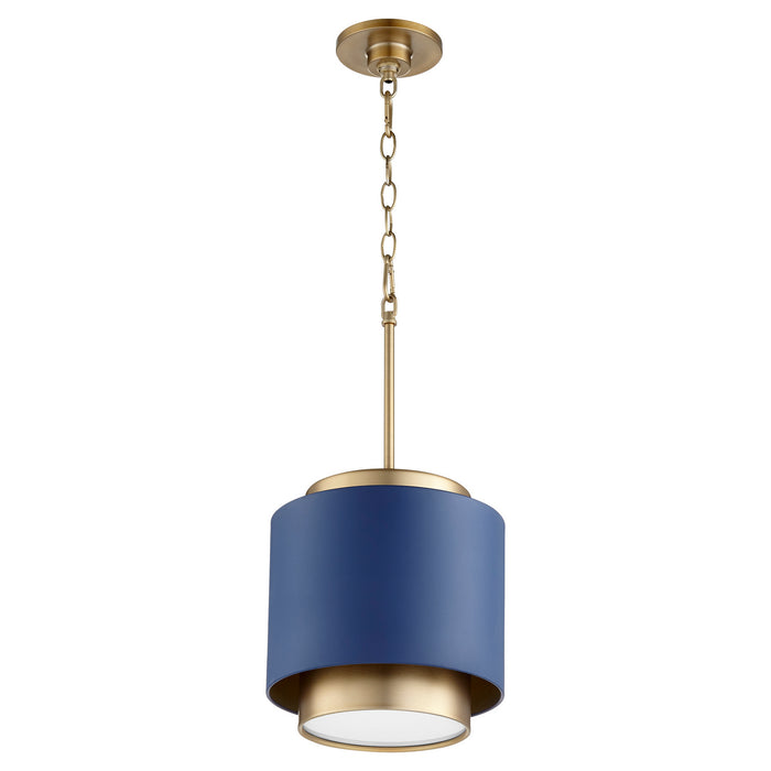 Myhouse Lighting Quorum - 8010-3280 - One Light Pendant - Drum Pendants - Aged Brass w/ Blue