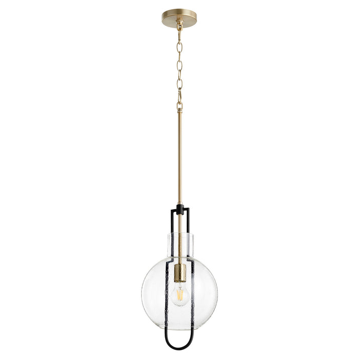 Myhouse Lighting Quorum - 89-10-6980 - One Light Pendant - Textured Glass Pendants - Textured Black w/ Aged Brass