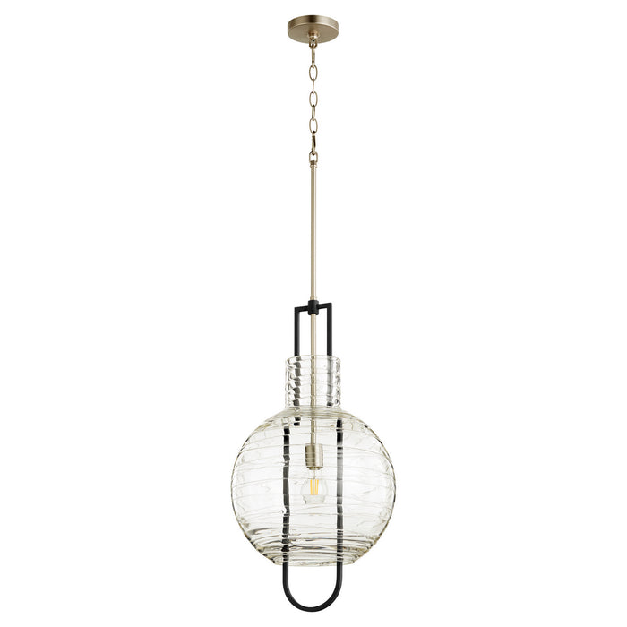 Myhouse Lighting Quorum - 89-14-6965 - One Light Pendant - Textured Glass Pendants - Textured Black w/ Satin Nickel