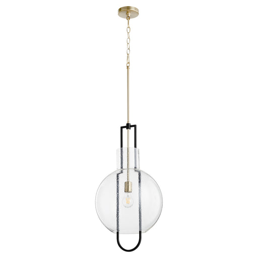 Myhouse Lighting Quorum - 89-14-6980 - One Light Pendant - Textured Glass Pendants - Textured Black w/ Aged Brass
