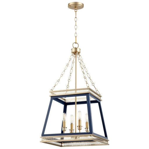 Myhouse Lighting Cyan - 10904 - Four Light Pendant - Blue And Aged Brass