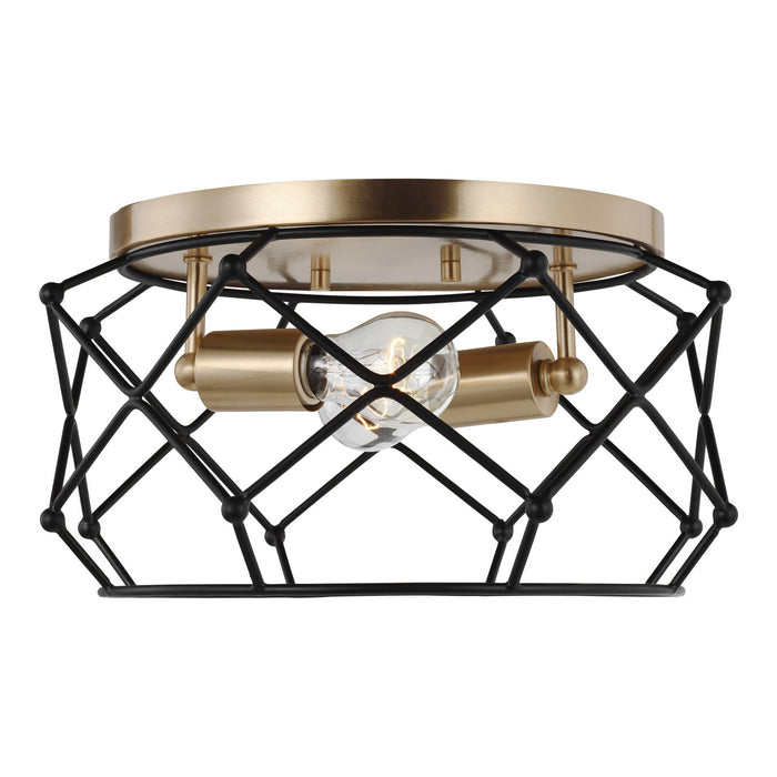 Myhouse Lighting Visual Comfort Studio - 7534102-848 - Two Light Flush Mount - Zarra - Satin Brass