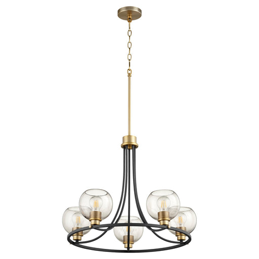 Myhouse Lighting Quorum - 672-5-6980 - Five Light Chandelier - Clarion - Textured Black w/ Aged Brass