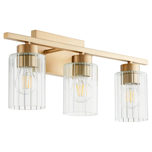 Myhouse Lighting Quorum - 501-3-280 - Three Light Vanity - Ladin - Aged Brass w/ Clear Fluted Glass