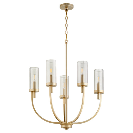 Myhouse Lighting Quorum - 601-5-80 - Five Light Chandelier - Ladin - Aged Brass w/ Smoke Fluted Glass