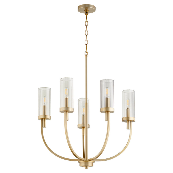 Myhouse Lighting Quorum - 601-5-80 - Five Light Chandelier - Ladin - Aged Brass w/ Smoke Fluted Glass