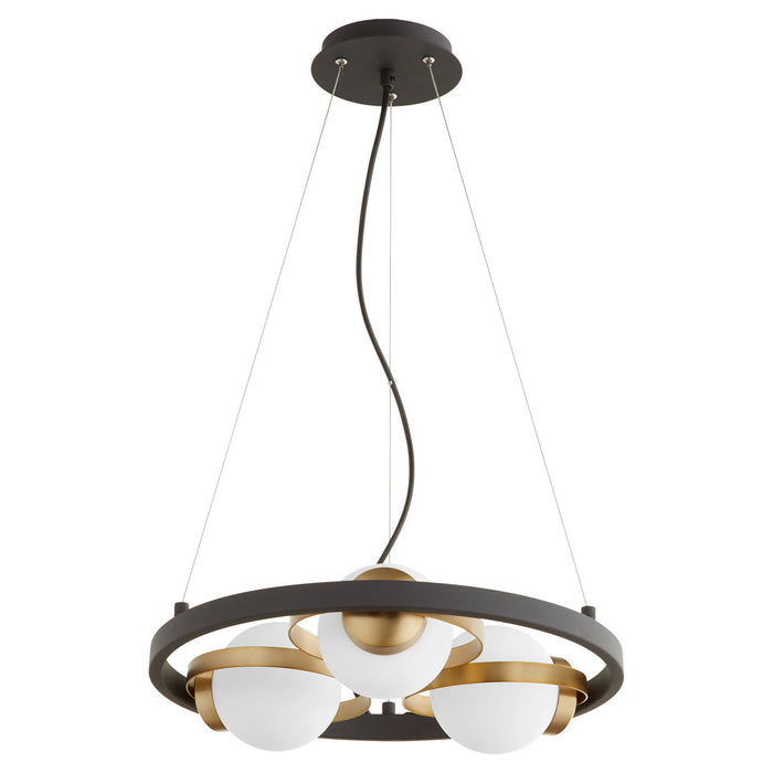 Myhouse Lighting Quorum - 606-3-6980 - Three Light Chandelier - Nimbus - Textured Black w/ Aged Brass