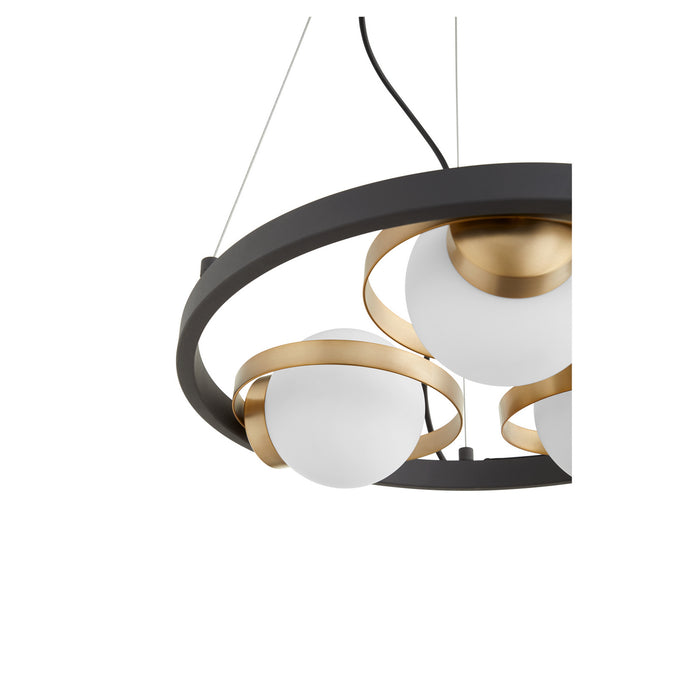 Myhouse Lighting Quorum - 606-3-6980 - Three Light Chandelier - Nimbus - Textured Black w/ Aged Brass