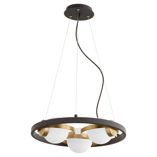 Myhouse Lighting Quorum - 606-3-6980 - Three Light Chandelier - Nimbus - Textured Black w/ Aged Brass