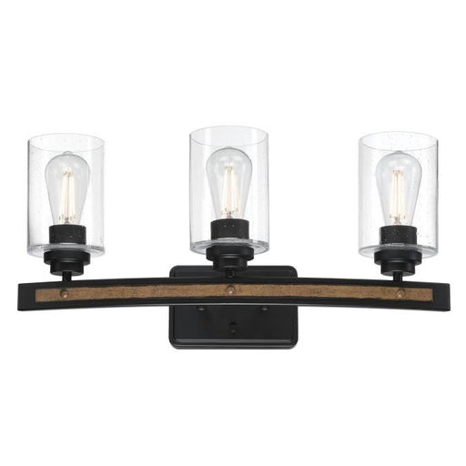 Myhouse Lighting Westinghouse Lighting - 6128700 - Three Light Wall Fixture - Broomall - Matte Black And Barnwood