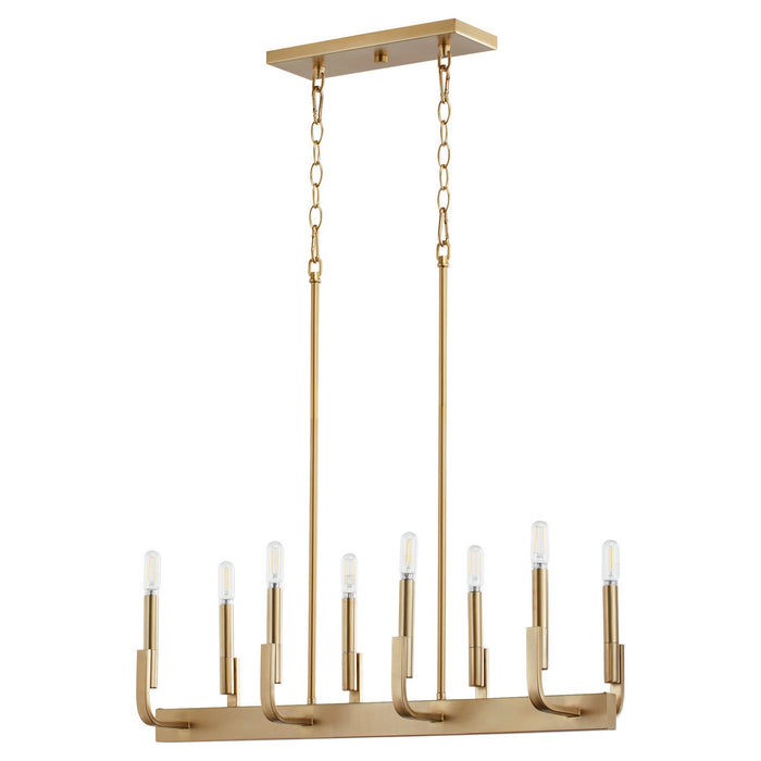 Myhouse Lighting Quorum - 6610-8-80 - Eight Light Linear Chandelier - Tempo - Aged Brass