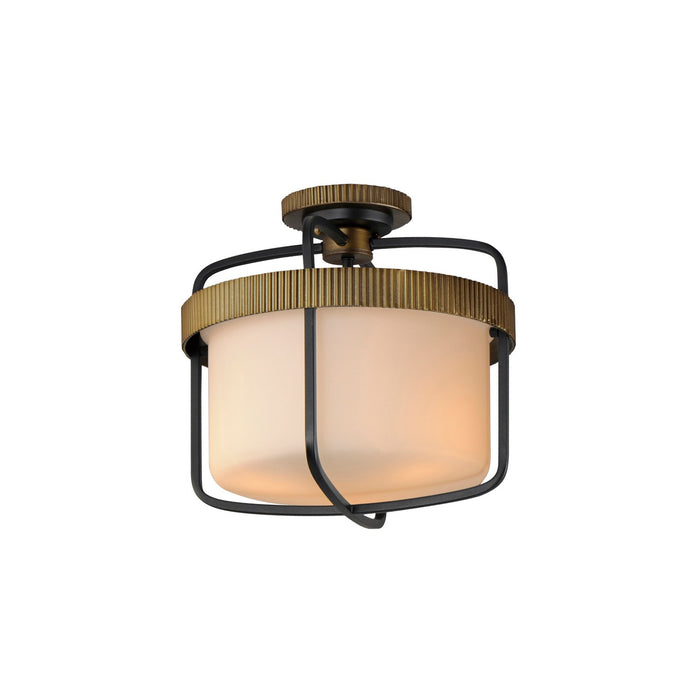 Myhouse Lighting Maxim - 32650SWBKAB - Three Light Semi Flush Mount - Ruffles - Black / Antique Brass