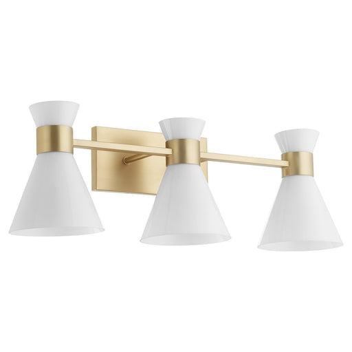 Myhouse Lighting Quorum - 5119-3-80 - Three Light Vanity - Beldar - Aged Brass w/ Gloss Opal