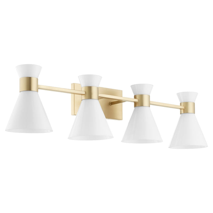 Myhouse Lighting Quorum - 5119-4-80 - Four Light Vanity - Beldar - Aged Brass w/ Gloss Opal