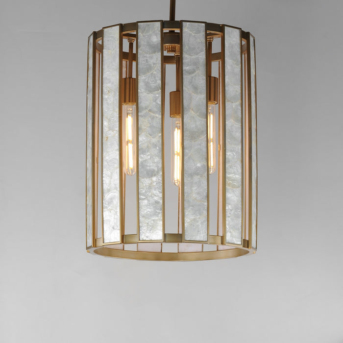 Myhouse Lighting Maxim - 12802CZNAB - Three Light Foyer Pendant - Miramar - Capiz / Natural Aged Brass