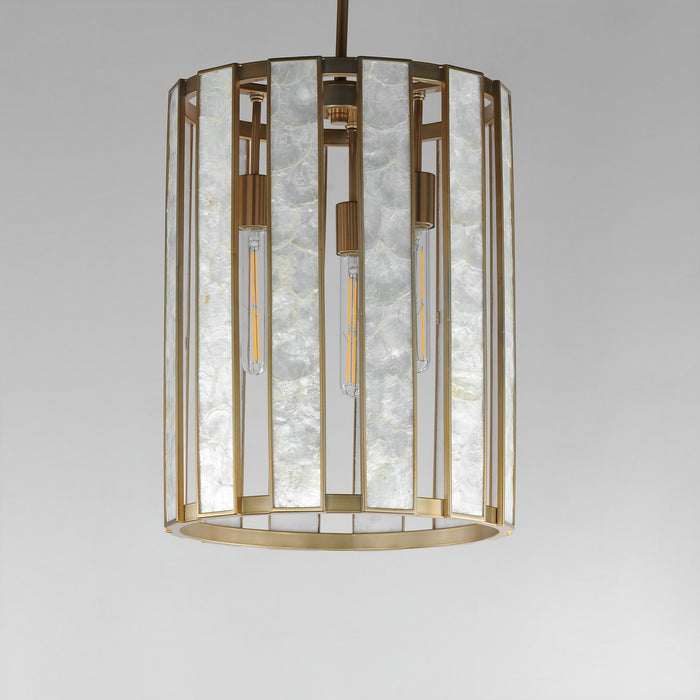 Myhouse Lighting Maxim - 12802CZNAB - Three Light Foyer Pendant - Miramar - Capiz / Natural Aged Brass