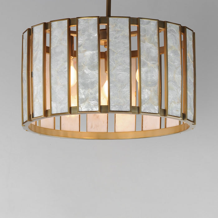 Myhouse Lighting Maxim - 12803CZNAB - Three Light Pendant - Miramar - Capiz / Natural Aged Brass