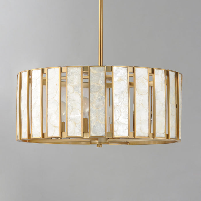 Myhouse Lighting Maxim - 12804CZNAB - Four Light Pendant - Miramar - Capiz / Natural Aged Brass