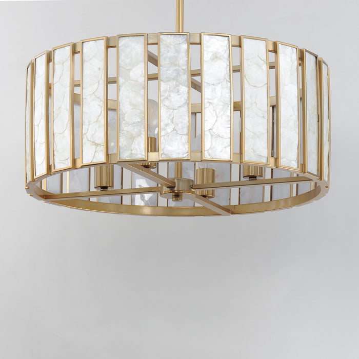 Myhouse Lighting Maxim - 12804CZNAB - Four Light Pendant - Miramar - Capiz / Natural Aged Brass