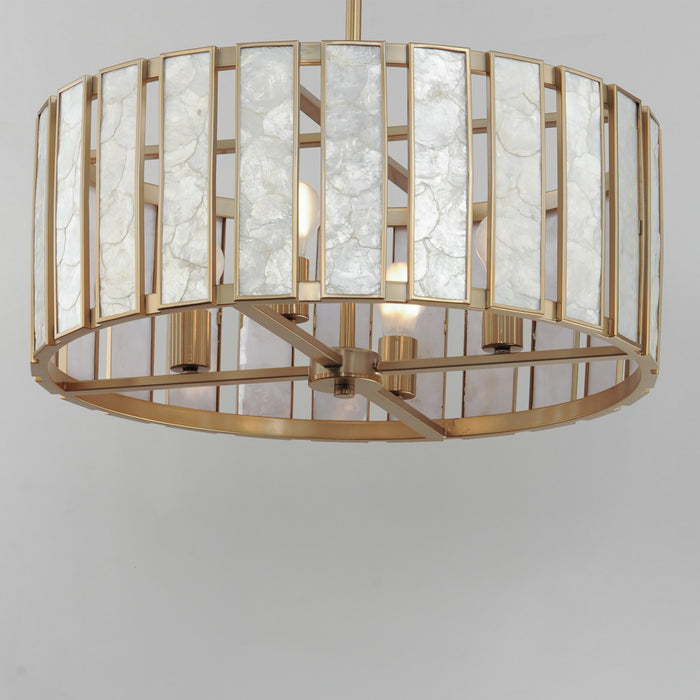 Myhouse Lighting Maxim - 12804CZNAB - Four Light Pendant - Miramar - Capiz / Natural Aged Brass