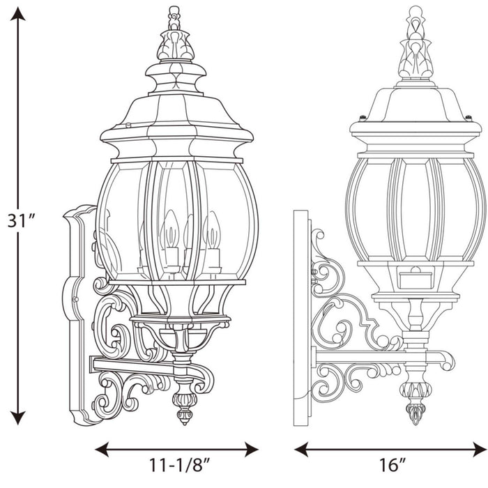 Myhouse Lighting Progress Lighting - P5701-31 - Four Light Wall Lantern - Onion Lantern - Textured Black